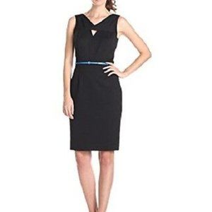 Ellen Tracy little black dress with thin blue belt size 2 nwt